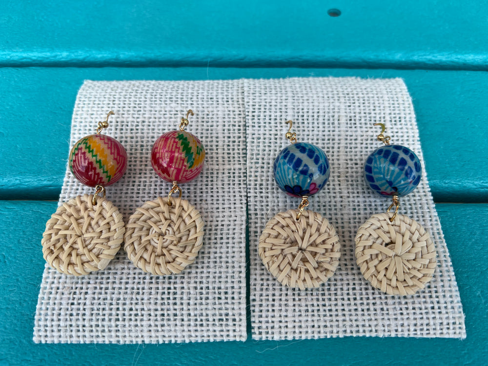 Bead and Woven Circle Earrings