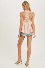 Plunge Neck and Lace Trim Tank Top