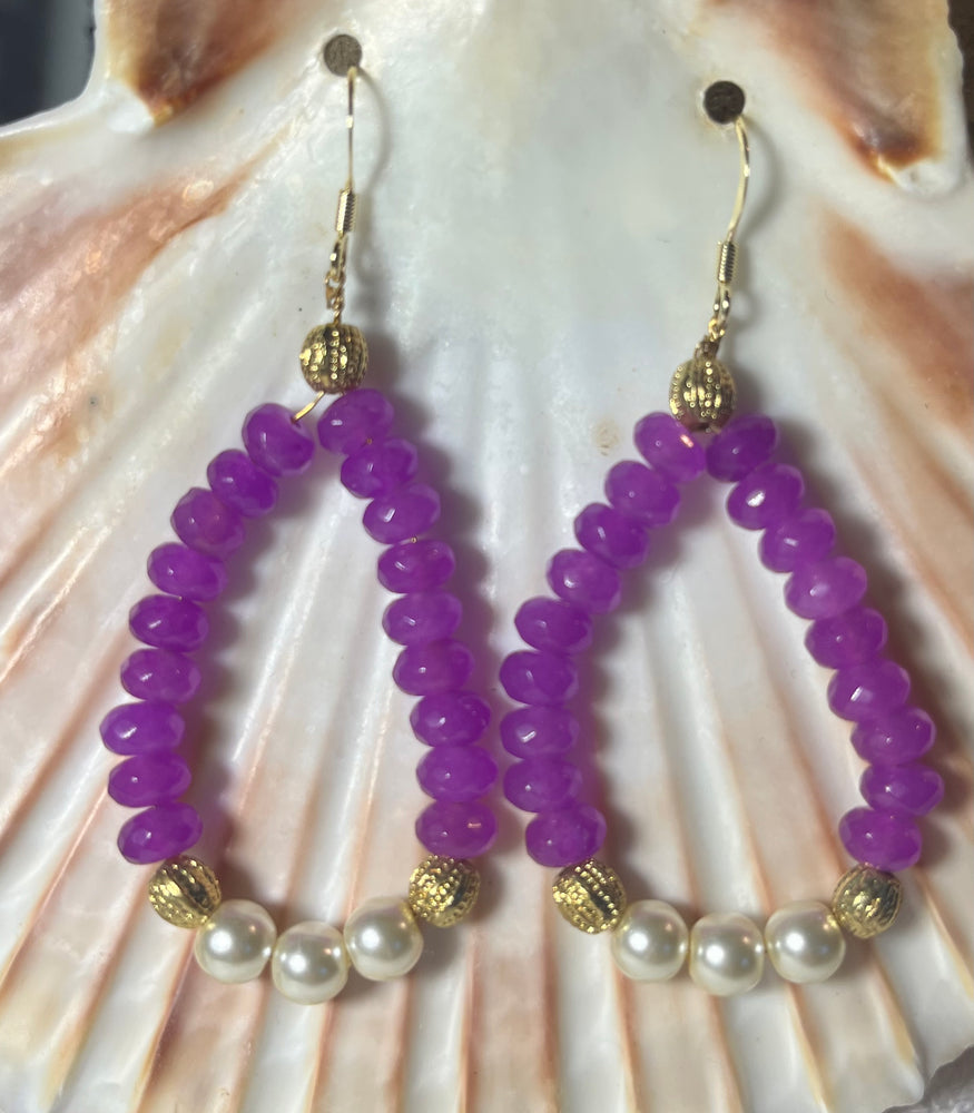 Pearl & Purple Jade Hoop Earrings