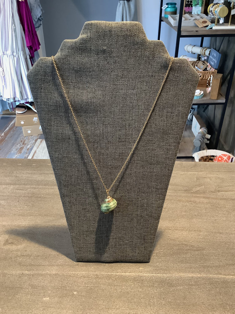 Green Shell and Gold Chain Necklace