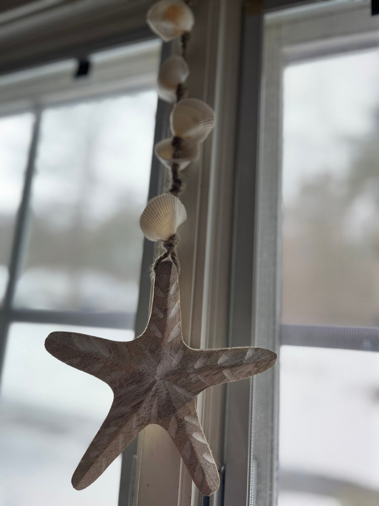 Hanging Carved Wood Starfish