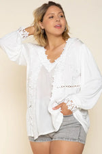 Plus Size White Floral Long Sleeve