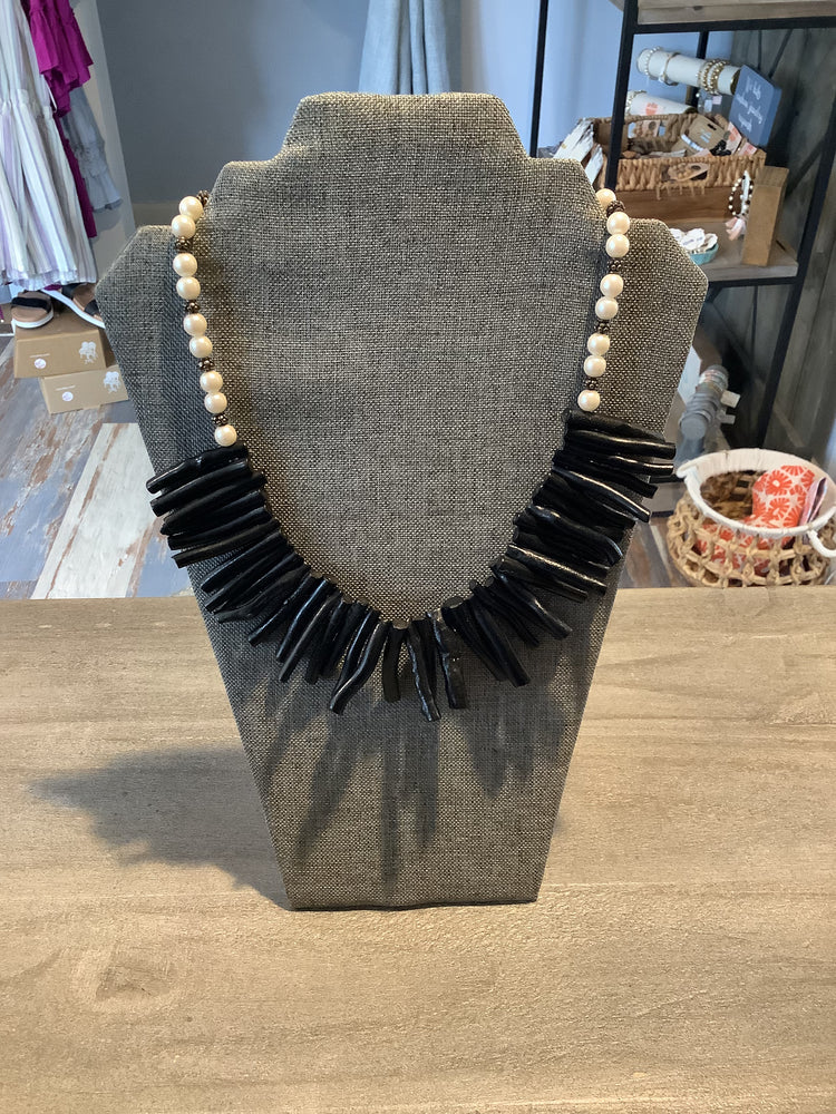 Black Coral and Pearl Necklace