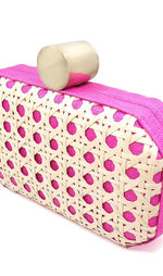 Pink and Gold Rattan Clutch