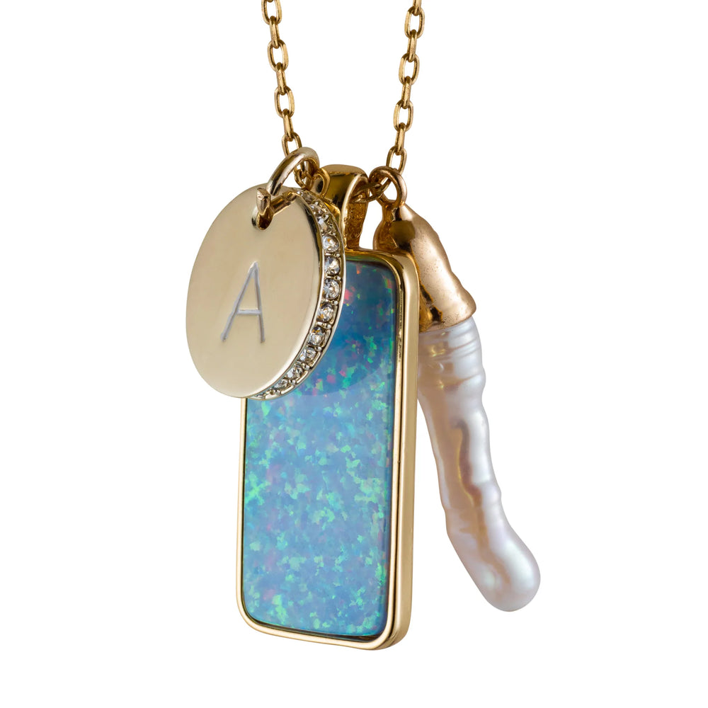 Blue Opal Initial Charm Necklace