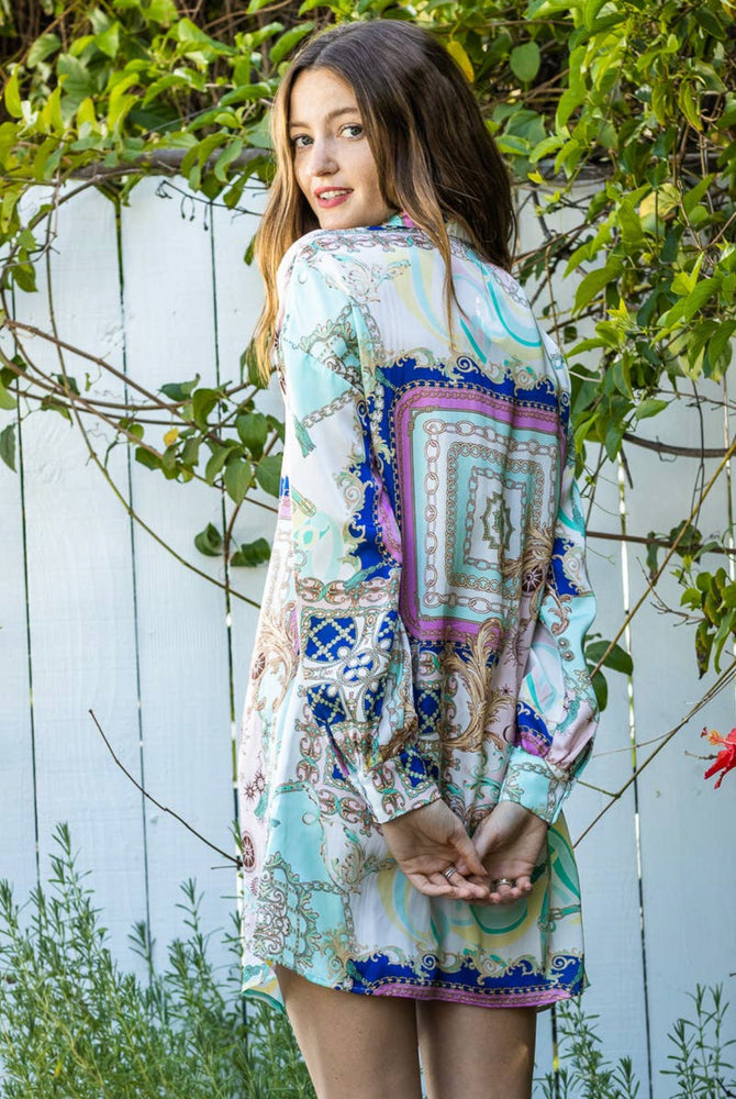 chain print shirt dress Navy Blue Link Print Shirt Dress