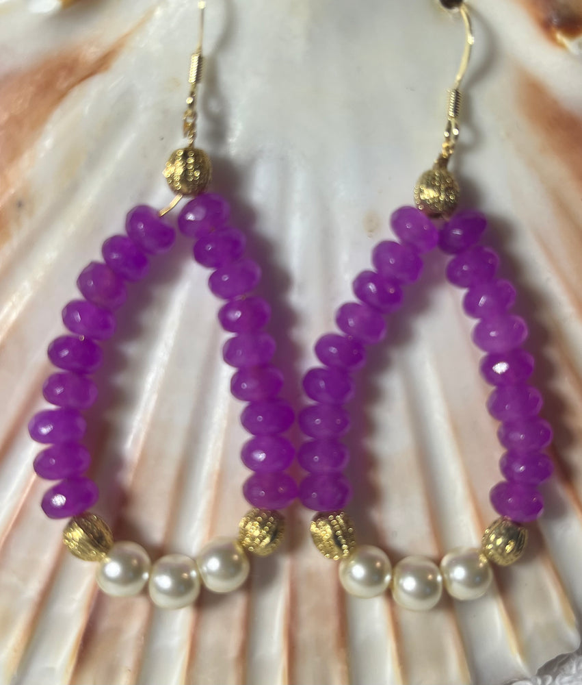 Pearl & Purple Jade Hoop Earrings