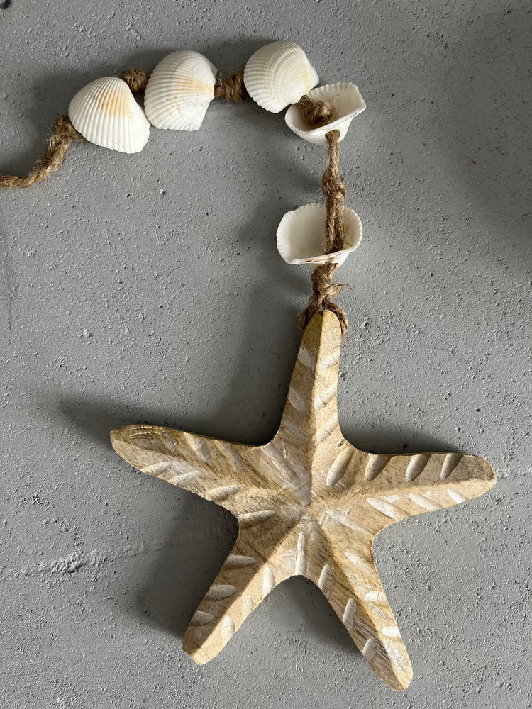 Hanging Carved Wood Starfish
