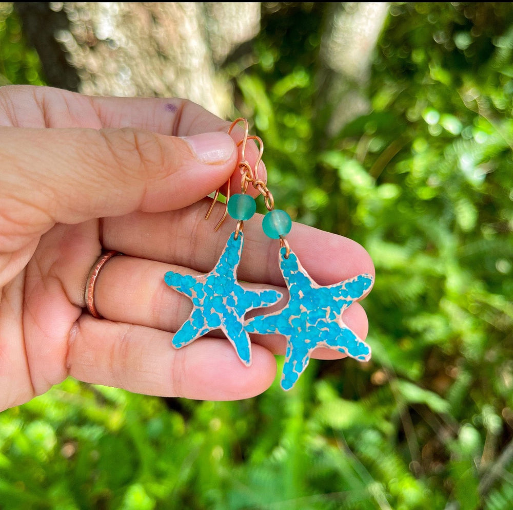 Blue Starfish Beaded Earrings