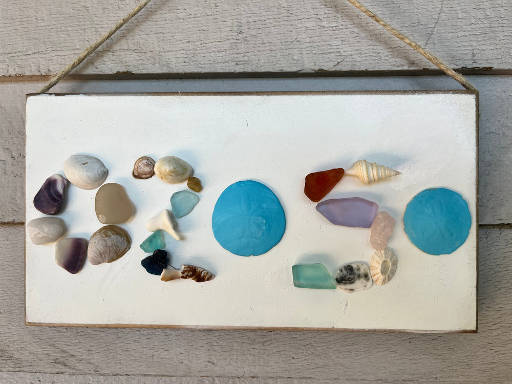 Seaglass and Shell Zipcode Hanging Sign