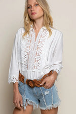 Floral Mock-neck Blouse with Eyelet Lacing: Preorder
