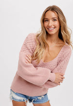 Dusty Pink Sweetheart Neck Sweater