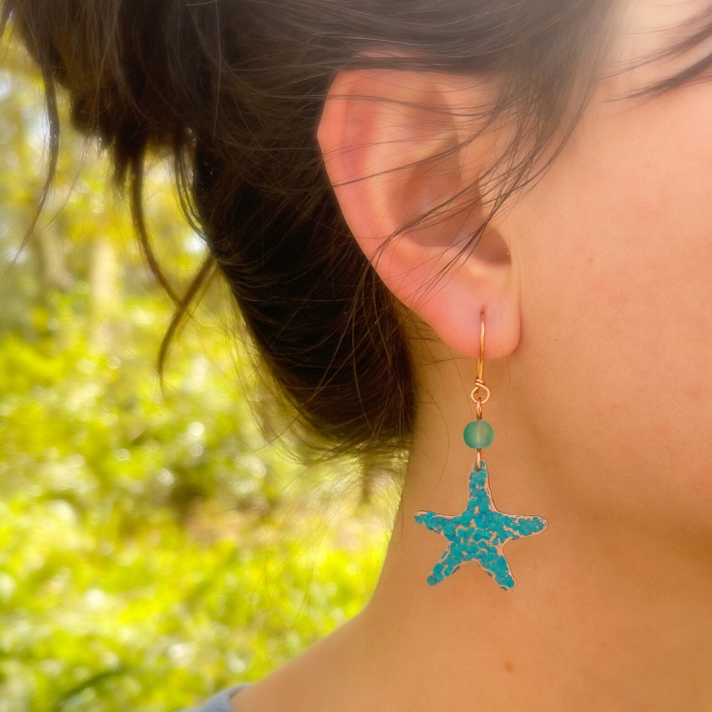 Blue Starfish Beaded Earrings