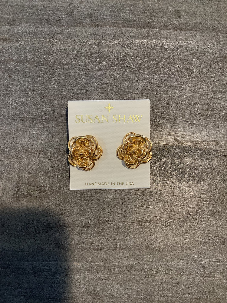 Gold Open Flower Earrings
