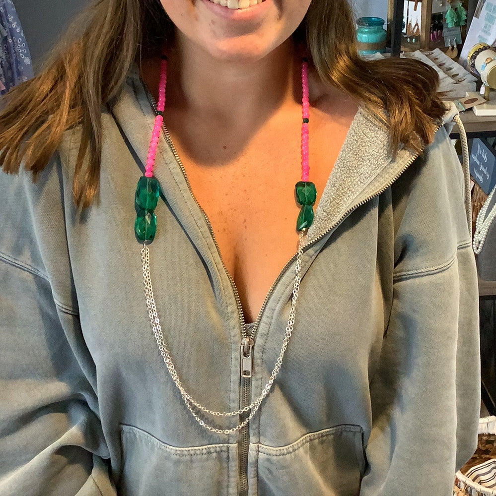 Pink and Green Bead Necklace