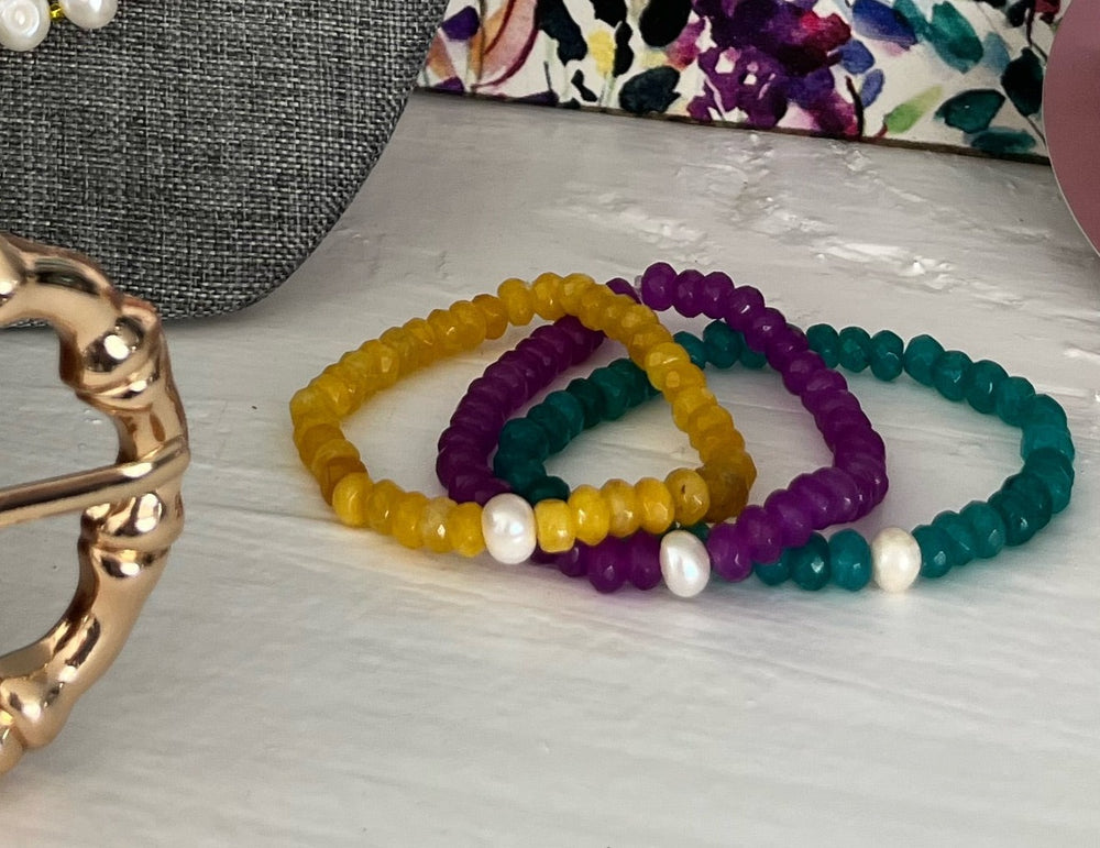Colorful Jade and Pearl Bracelets