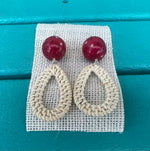 Red Bead and Woven Tear Drop Earrings