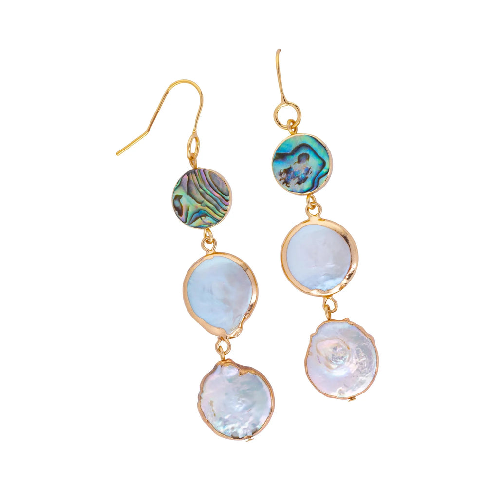 Triple Drop Abalone and Mother of Pearl Earrings