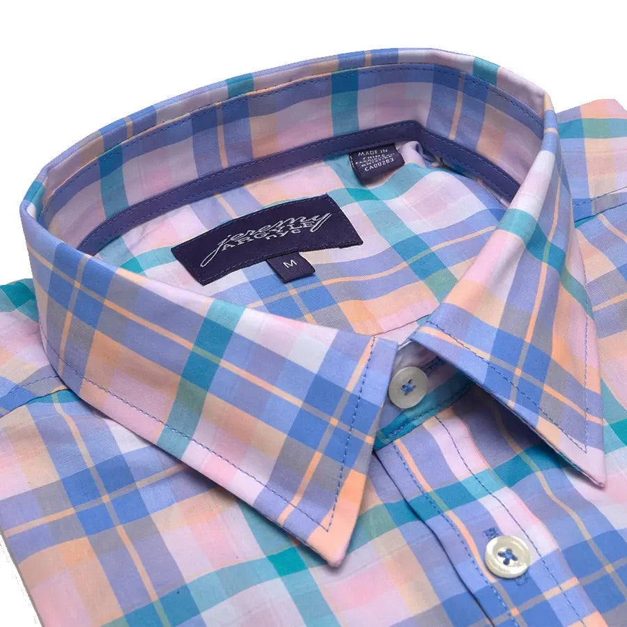 Men's Pink and Blue Plaid Shirt Medium