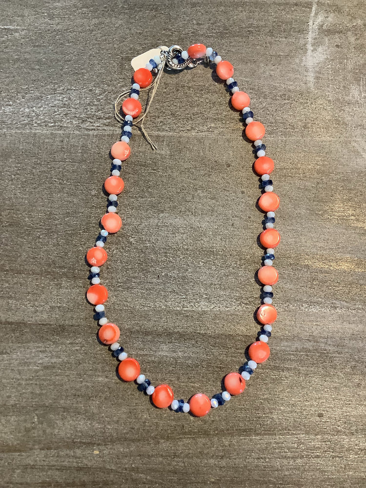 Orange white blue necklace