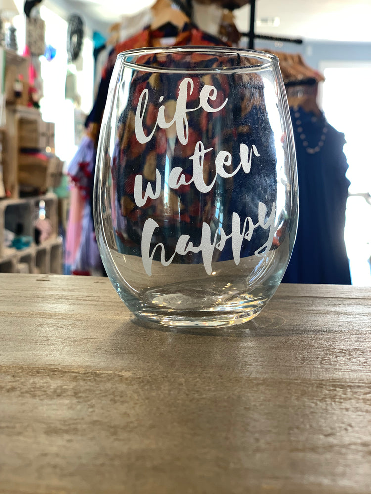 Life Water Happy Stemless Wine Glass