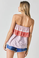 Printed Strapless Ruffle Top