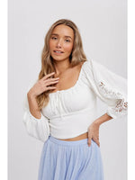 Square Neck and Lace Bubble Sleeve Top