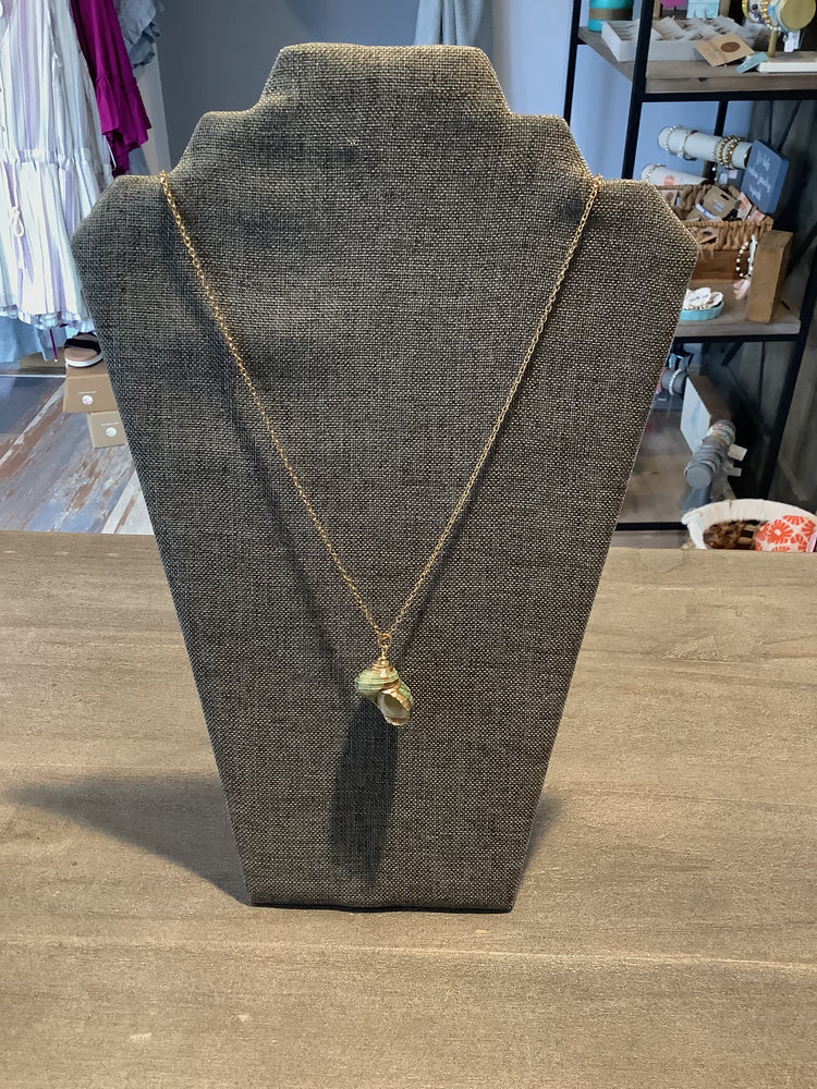 Green Shell and Gold Chain Necklace