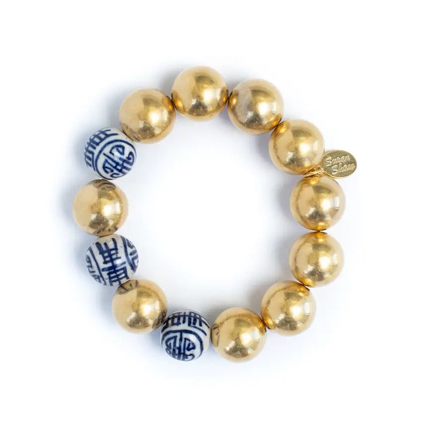 Susan Shaw Gold Plated Ball & Porcelain Bead Stretch Bracelet