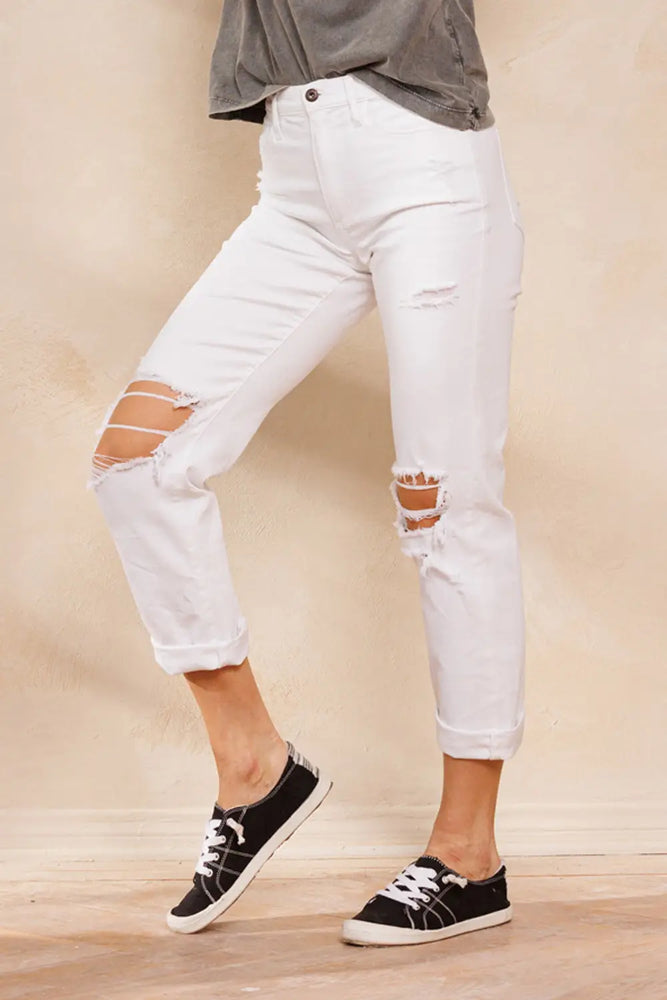 White High Rise Distressed Jeans