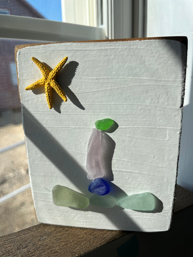 Seaglass Sailboat Recycled Wooden Block