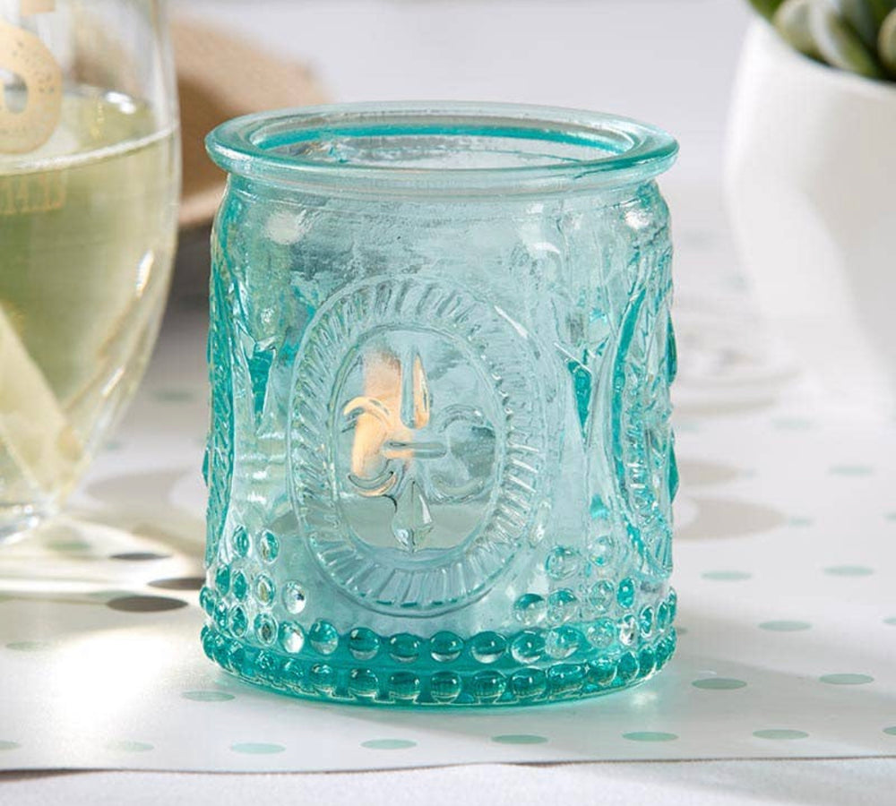 Vintage Blue Glass Tea Light Holder