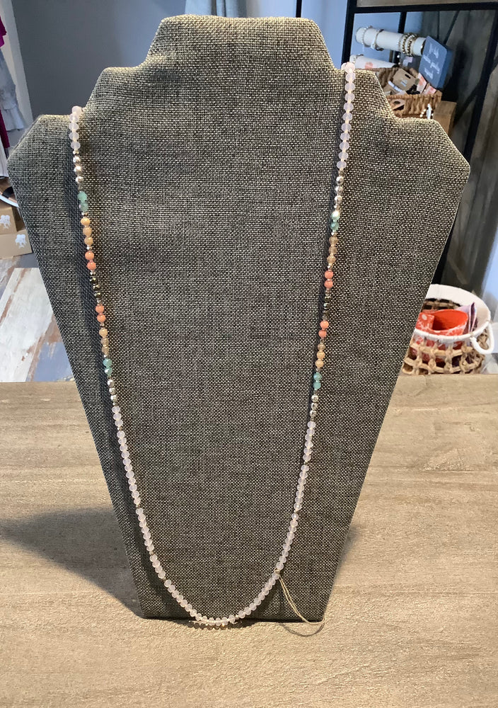 Multicolor Bead Necklace with Dangling Chain