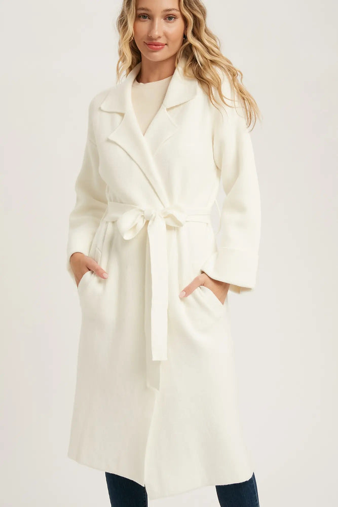 Effortless Knitted Cream Trench Coat