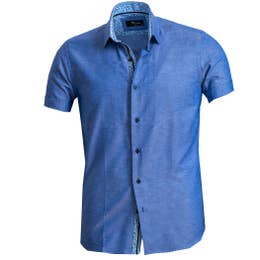 Men's Blue Short Sleeve Button-Up Dress Shirt
