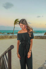 Black Ruffled Jumpsuit with Pockets