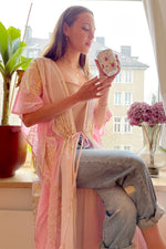 Pink Tally Kimono with Golden Coral Design