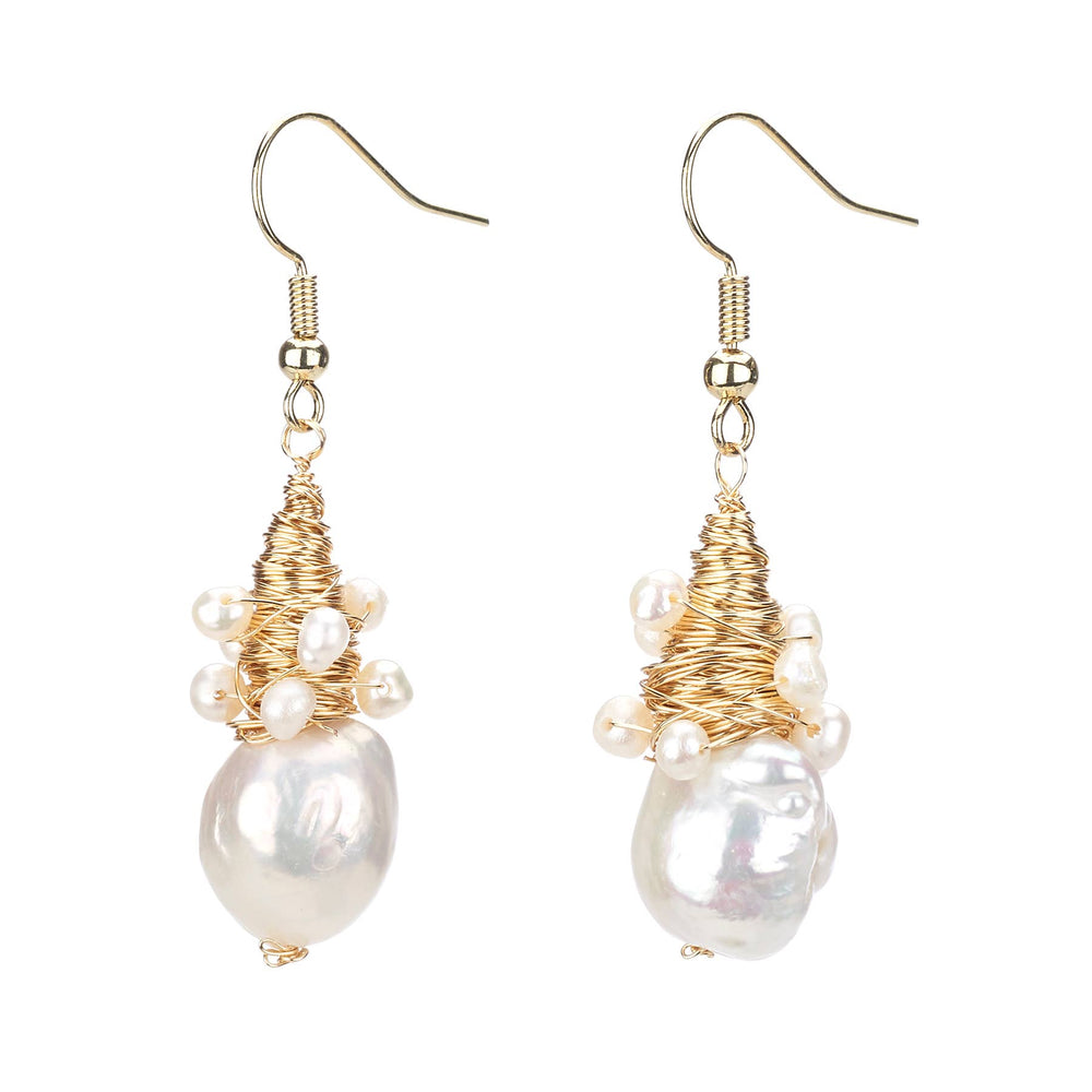 Wire wrap pearl earring